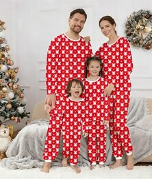 abordables -Mirada familiar Navidad Pijamas navideños familiares Pijamas Conjuntos familiares Graphic Campana de navidad Hogar Estampado Rojo Manga Larga Diario Trajes a juego