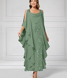 preiswerte -Ärmelloses Cocktailkleid partymäßiges Kleid aus Chiffon mit Perlen und Schichten für Hochzeitsgäste und Mütter der Braut mit einem eleganten luxuriösen Glanz und Rüschen