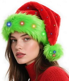 economico -cappello di Babbo Natale con luci a led, cappello di Babbo Natale con mostro verde e pelliccia, unisex, carino, accessori natalizi per adulti, cappello per festa di Natale e capodanno.