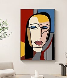 baratos -Pintura abstrata de retrato feminino pintada à mão em tela artesanal, arte de parede com pintura abstrata de rosto feminino, pintura minimalista feminina, vibrante pintura de retrato feminino para