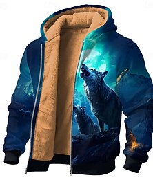 economico -Per uomo Lupo Pile Felpa con Cappuccio Giacca di pelle Felpa Classico Da caccia Manica Lunga Girocollo All'aperto Campeggio Blu Con zip Autunno Inverno progettista S M L XL 2XL 3XL