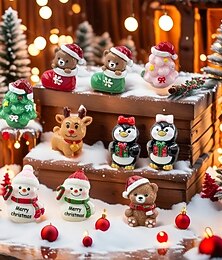 economico -Confezione da 12 mini ornamenti natalizi in resina per calze della Befana: grazioso orso, pupazzo di neve, pinguino, renna, statuine per alberi di Natale per decorazioni per la casa, mini terrario da