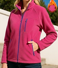 billige -Dame Vinterfrakk Hel glidelåsjakke Polar fleecejakke Med lommer Langermet Topper treningsklær Ensfarget Vindtett Varm Vandring Reise Ferie Sports Sportsklær Blå Svart Hvit