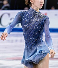 preiswerte -Eiskunstlaufkostüme für Erwachsene und Kinder, individuell gestaltete blaue Spandex-Netz-Leistungskostüme, Wettkampftraining, Strass-Damenröcke, Leistungskostüme