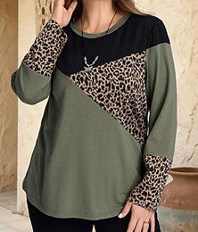 voordelige -Dames Grote maat Tops T-shirt Luipaard Geometrie Afdrukken Lange mouw Strakke ronde hals Casual Dagelijks Polyester Herfst Winter blauw Paars