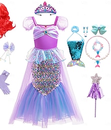 abordables -Semana del libro 2026: La Sirenita, cuento de hadas, princesa Ariel, vestido, disfraz, cola de sirena, personajes de cuentos, película, cosplay para niñas, carnaval infantil, actuación mundial, evento escolar, disfrazarse
