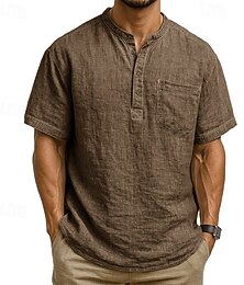 preiswerte -Herren Hemd Popover-Hemd Sommerhemd Freizeithemd Strandhemd Schwarz Weiß Hellgrün Dunkelgrün Purpur Kurzarm Einfach Stehkragen Urlaub Hawaiianisch Tasche Bekleidung Polyester Mode Lässig Bequem