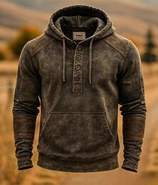 abordables -Homme Sweat à capuche Sweat à capuche boutonné Marron À capuche Uni Patchwork Poche kangourou Sport & Loisir Occasionnel Quotidien Streetwear Frais Vêtements de sport Hiver Vêtement Tenue Pulls