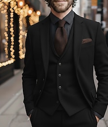 halpa -Miesten Joulu liiketoiminta Tweed -puku Lovikäänne Musta Viininpunainen Päivittäin Liiketoiminta Yhtenäinen Räätälöity istuvuus 3-osainen setti Yksirivinen kaksi nappia