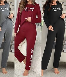 abordables -Femmes Ensemble Pyjama Occasionnel Confort Lettre Taille Élastique T-shirt Pantalon Maison Quotidien manche longue Col ras du cou Noir Rouge Bleu Gris Printemps Automne Coupe régulière