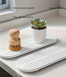 olcso -nedvszívó kőtálca konyhai és fürdőszobai pultokhoz – gyorsan száradó mosogatótartó fa lábakkal, natúr luffa felülettel, többcélú lefolyórendszerező, tartós otthoni kellékek