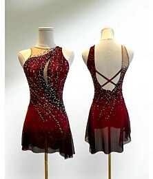 halpa -Taitoluistelupuku Naisten Tyttöjen Luistimet Hameet Musta / punainen Tilkkutäkki Epäsymmetrinen helma Spandex Silmukka Erittäin elastinen Kouluts Kilpailu Luisteluasu Klassinen Kristalli / Strassi