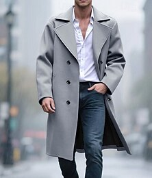 economico -Per uomo Cappotto Trench Trench lungo Vacanza Quotidiano Autunno Inverno Poliestere Antivento Caldo Capispalla Abbigliamento Moda Classico Semplice Tasca Bavero Doppiopetto