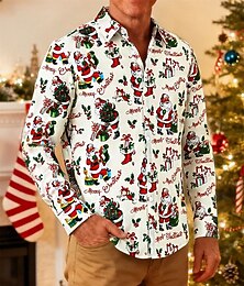 preiswerte -Weihnachten langarm Button-Down-Hemd Weihnachtsmann Grafik Neuartige Komisch für Herren Erwachsene 3D-Druck  für Weihnachten Karneval Neujahr Party