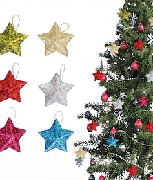 economico -6 decorazioni natalizie in plastica, decorazioni a forma di stella con glitter dorati, decorazioni da appendere all'albero di Natale