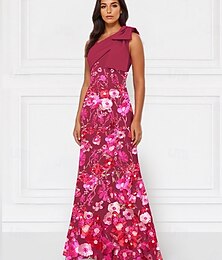 abordables -Robe de soirée A-Line Élégante Robe de mariage formelle longueur totale sans manches à une épaule en crêpe extensible avec broderie et appliqués de nœud