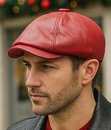preiswerte -Weihnachtsmütze aus Kunstleder für Herren – stylische Schiebermütze in Rot, Braun, Schwarz & Grau – warme Wintermütze für Herren – trendiges Weihnachtsaccessoire für die Weihnachtsfeier