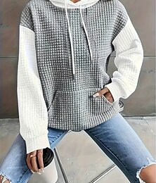 abordables -Mujer Sudadera con capucha Pullover Plano Casual Manga Larga Con Capucha Tops regulares Calle Uso Diario Negro Rojo Gris Otoño Invierno