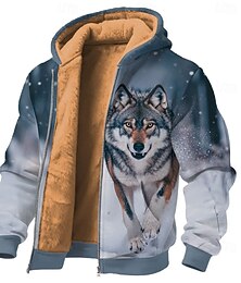 economico -Per uomo Lupo Pile Felpa con Cappuccio Giacca di pelle Felpa Classico Da caccia Manica Lunga Girocollo All'aperto Campeggio Blu Con zip Autunno Inverno progettista S M L XL 2XL 3XL
