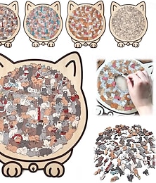 abordables -Puzzle en bois en forme de chat de 135 pièces de couleur Mailard/Macaron/Bois/Morandi pour adultes, puzzle en bois avec contour de chat mignon, cadeau de puzzle créatif, ornement de bureau à domicile