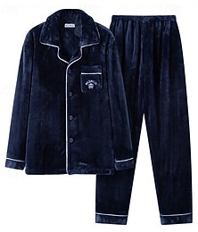 olcso -Férfi Pizsamák Pizsama Pizsama felső és nadrág 1set Grafikai nyomatok Divat Stílusos Klasszikus Otthon Napi Ágy Báránybunda Poliészter Melegen tartani Mokaszinok Mekano Hajtóka Hosszú ujj Nadrág