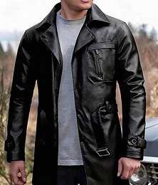 お買い得  -男性用 レザージャケット バイカージャケット オートバイのジャケット バケーション 日常 防風 保温 ポケット 春 秋 平織り ファッション クラシック ラペル レギュラー ブラック コーヒー ジャケット