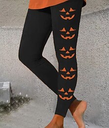 abordables -Leggings pour femmes Vacances Mode Vintage Longueur Cheville Taille Haute Imprimé Graphique Citrouille Doux Respirant Élastique Extérieur Quotidien Noir Bleu Orange Printemps Automne Hiver Ajustement