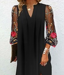 Χαμηλού Κόστους -Γυναικεία Μίνι φόρεμα Φόρεμα ριχτό Καθημερινό Καθημερινά Χαλαρή Εφαρμογή Φλοράλ 3/4 Μήκος Μανικιού Λαιμόκοψη V Μαύρο Καλοκαίρι Άνοιξη Φθινόπωρο