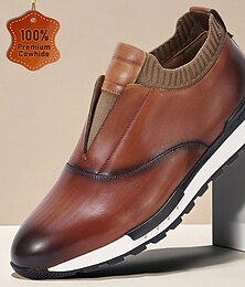 preiswerte -Braune Herren-Slipper aus Leder – stilvoll und bequem mit elastischen Seiteneinsätzen, ideal für Freizeit, Reisen und den Alltag.