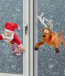 levne -havarující sob &Vánoční dekorace na okna se santa kloboukem a nálepkou na rozbité sklo &animované kopání nohou, vtipná sváteční dekorace do domu, dveře &dárky
