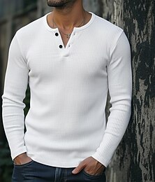 halpa -Miesten T-paita Ribbineulos T-paita Pitkähihainen paita Pitkähihainen Henley Kevät Syksy Talvi Tavallinen Pit Strip Muoti Suunnittelija Perus Neulominen Loma Katu Kausaliteetti Valkoinen Laivaston