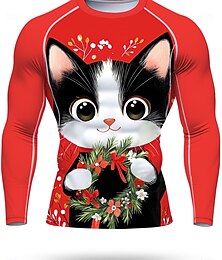 お買い得  -クリスマス 男性用 男女兼用 ランニングTシャツ アスレチックシャツ ジムシャツ フィットネスシャツ ワークアウトシャツ 長袖 Tシャツ カートゥン UPF 50 UV耐性 ソフト モイスチャーコントロール マウンテンバイク ジムトレーニング ハイキング スポーツウェア アクティブウェア レッド ダークネービー
