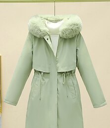 preiswerte -Damen Parka Bequem Atmungsaktiv Tasche Pelzkragen Lässig Einfach Urlaub Straße Lässig Alltagskleidung Reisverschluss Regulär Mit Kapuze Normale Passform Langarm Oberbekleidung Schwarz Rote Blau