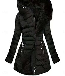 رخيصةأون -نسائي حديقة مريح متنفس سحاب جيب كاجوال سهل عطلة شارع فضفاض مناسب للبس اليومي سحاب طويلة مع قبعة عادي كم طويل ملابس خارجية أسود خضار العسكري الربيع الخريف