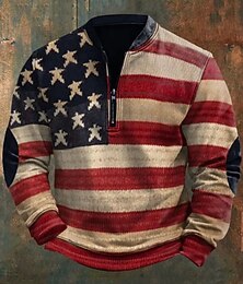 abordables -Homme Drapeau Américain Impression Sweatshirt Sweat-shirt quart de fermeture éclair Sweat-shirts manche longue Sweat-shirt Demi-zip Moderne Contemporain Vintage Rétro Imprimé Fête Sortir Festival