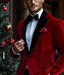 Недорогие -Муж. Пиджак Закрытие воротника Рождество Для вечеринки Однотонный Бархатный блейзер Желтый Красный Зеленый Узкий крой Однобортный с двумя пуговицами