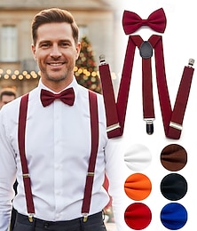 abordables -Ensemble bretelles et nœud papillon en polyester pour homme, plusieurs couleurs, parfait pour Noël et les événements formels.