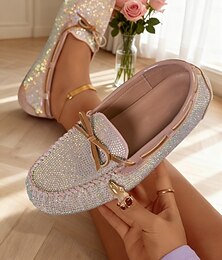 economico -mocassini da donna rosa scintillanti con dettagli in strass e fiocco: stile casual ed elegante, perfetti per l'uso quotidiano, le uscite primaverili e gli incontri sociali leggeri