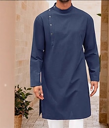 abordables -Hombre Ropa de salón Bata de noche Camisa de dormir Plano Elegante Confort Hogar Diario Algodón Transpirable Escote Chino Manga Larga Primavera Otoño Negro Blanco