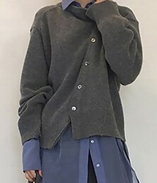 Недорогие -Жен. Вязаная ткань Кардиган Мода Уличный стиль На каждый день Сплошной цвет Вырез под горло Пуговицы Трикотаж Длинный рукав Обычные топы Вязать Повседневные Праздники На выход Зеленый Абрикосовый