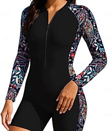 cheap -Women's Rash Guard Dive Skin Suit Bathing Suit Swimsuit Set Paisley Folk Zip Up Removable Pad Front Zip UV Sun Protection UPF50+ Ultra Light (UL) Long Sleeve Swimwear Sun Shirt Surfing Beach Water