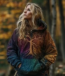 baratos -Mulheres Pulôver Moletom Com Capuz Animal Tribal Punk Vintage Roupa de rua Manga Longa Com Capuz Tops regulares Rua Dia a Dia Casual Vermelho Roxo Marron Verde Primavera Outono Inverno