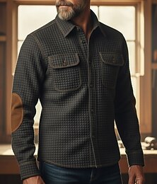 preiswerte -Herren Hemd Waffelhemd Freizeithemd Cargohemd Schwarz Dunkel Blau Kaki Grau Langarm Einfach Revers Outdoor Lässig Patchwork Bekleidung Mode Retro Vintage Klassisch