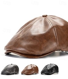 halpa -Miesten Matala lippis Ascot hattu Newsboy-hattu Musta Kahvi PU-nahka Muoti Vapaa-aika Katu Päivittäin Tavallinen Säädettävä Aurinkovoide Hengittävä