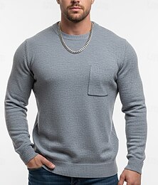 abordables -Hombre Suéter de punto Estriado Tejer Tops regulares Bolsillo De Punto Plano Cuello Barco Moda Básico Vacaciones Ropa Cotidiana Ropa Otoño Invierno Negro Gris M L XL