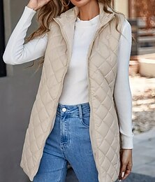 preiswerte -Damen Wintermantel Daunenjacke Weste Warm Bequem Reißverschluss Tasche Lässig Einfach Urlaub Lässig Alltagskleidung Ausgehen Regulär Lang Umlegekragen Normale Passform Ärmellos Oberbekleidung Schwarz