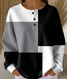 abordables -Mujer Sudadera con capucha Pullover Geométrico Moda Manga Larga Cuello Barco Tops regulares Negro Amarillo Rosa Primavera Otoño Invierno