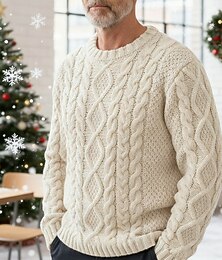 abordables -Homme Pull de Noël Chandails de Noël Pull pull de Noël Côtelé Torsadé Tricoter Découpé Tricoté Col ras du cou Moderne Contemporain Tenue quotidienne Sortir Vêtement Tenue Automne & Hiver Noir Marine