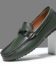 economico -mocassini da uomo in similpelle verde con dettaglio nappe: calzature eleganti e comode per abbigliamento casual da lavoro, da ufficio e per l'uso quotidiano