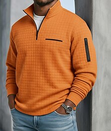 Недорогие -Муж. Рубашки-поло из вафельной ткани Текстура Повседневные Для занятий спортом Четверть молния Длинный рукав Мода Удобный Застегнуться Карман Наступила зима Весна & осень Демисезонный